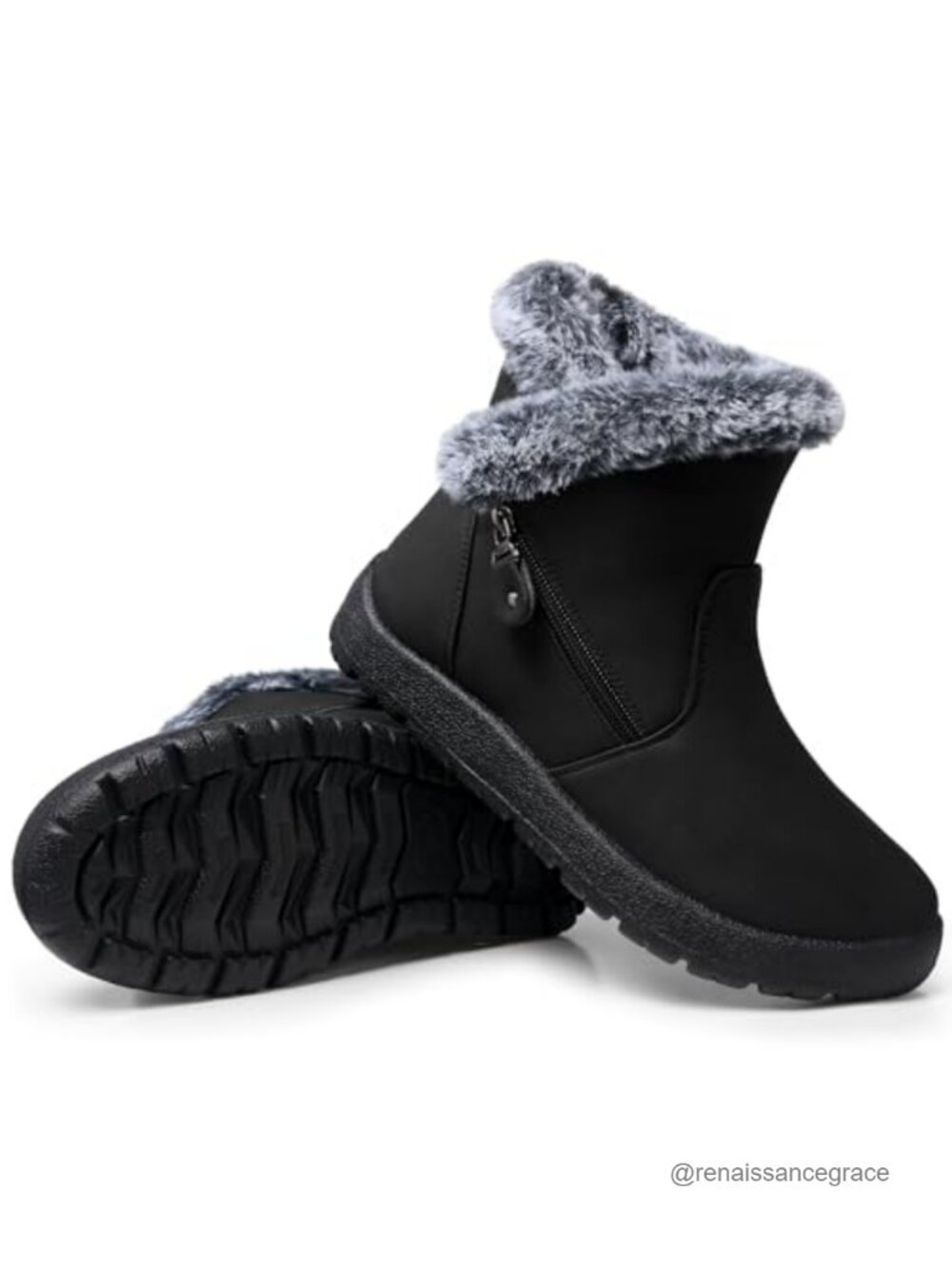 Waterproof Fur Lined Ankle Snow Boots Side Zip Winter